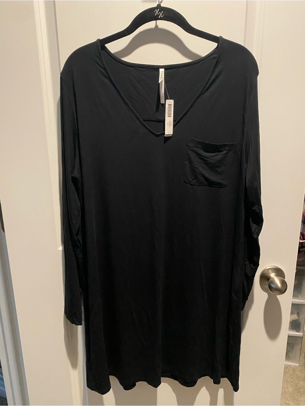 Soma Black V-Neck Long Sleeve Sleep Shirt